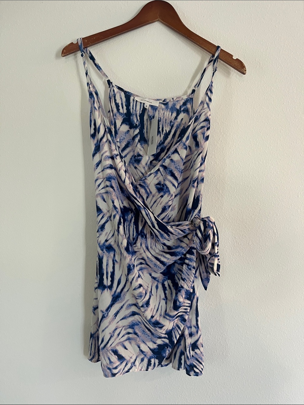 NWT OLIVACEOUS Blue Printed Spaghetti Strap Wrap Dress